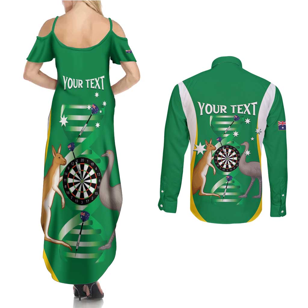 Personalised Australia Darts Couples Matching Summer Maxi Dress and Long Sleeve Button Shirt Aussie Its In My DNA National Color - Aussie Hoodie