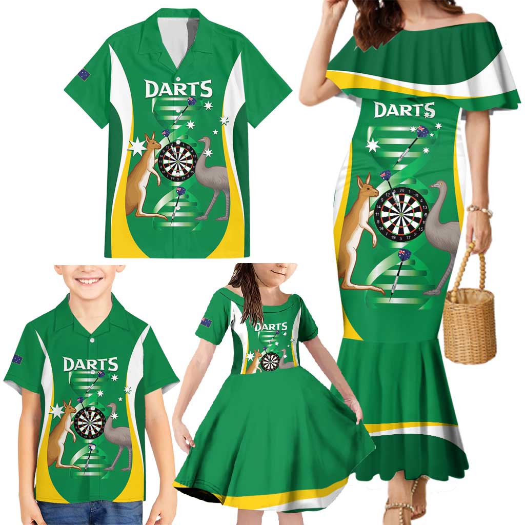 Personalised Australia Darts Family Matching Mermaid Dress and Hawaiian Shirt Aussie Its In My DNA National Color - Aussie Hoodie