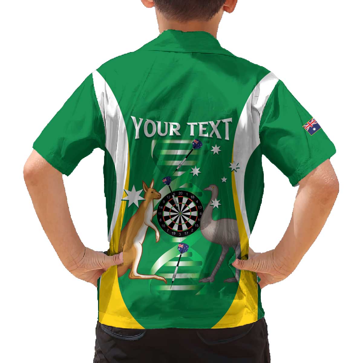 Personalised Australia Darts Family Matching Off The Shoulder Long Sleeve Dress and Hawaiian Shirt Aussie Its In My DNA National Color - Aussie Hoodie