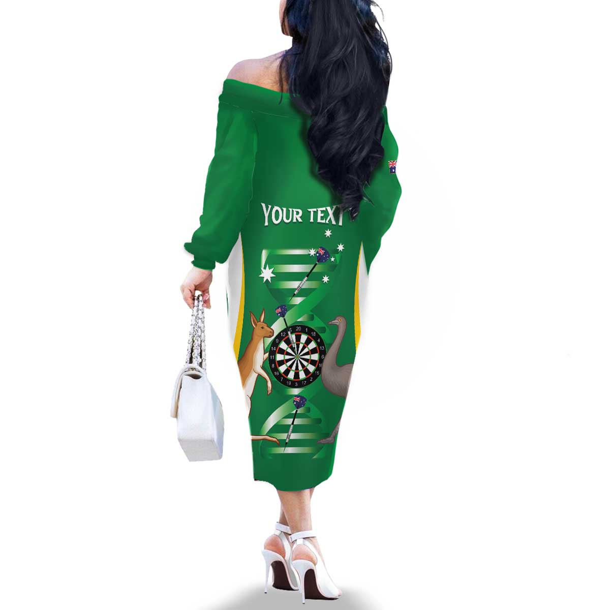 Personalised Australia Darts Family Matching Off The Shoulder Long Sleeve Dress and Hawaiian Shirt Aussie Its In My DNA National Color - Aussie Hoodie