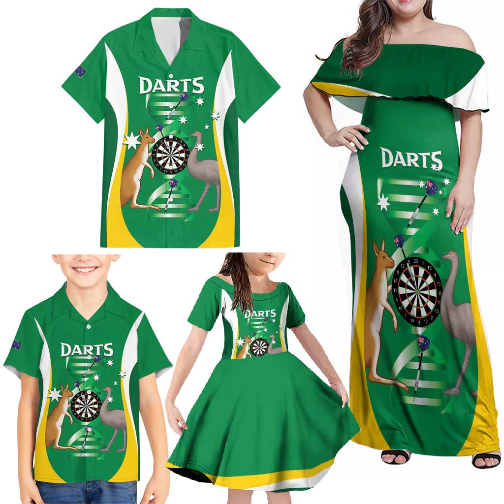Personalised Australia Darts Family Matching Off Shoulder Maxi Dress and Hawaiian Shirt Aussie Its In My DNA National Color - Aussie Hoodie