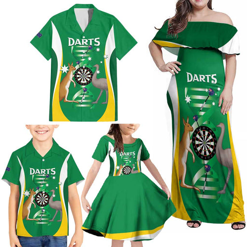 Personalised Australia Darts Family Matching Off Shoulder Maxi Dress and Hawaiian Shirt Aussie Its In My DNA National Color - Aussie Hoodie
