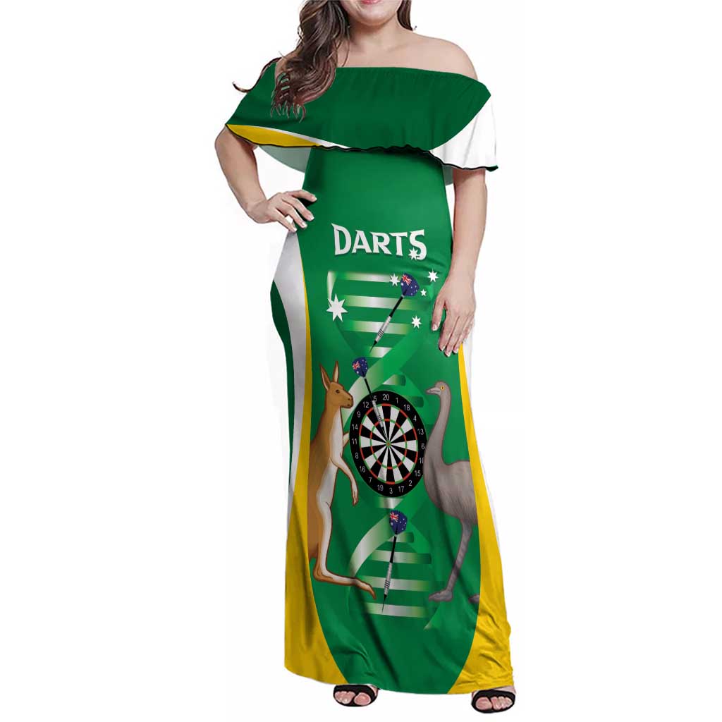 Personalised Australia Darts Family Matching Off Shoulder Maxi Dress and Hawaiian Shirt Aussie Its In My DNA National Color - Aussie Hoodie