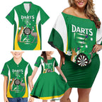 Personalised Australia Darts Family Matching Off Shoulder Short Dress and Hawaiian Shirt Aussie Its In My DNA National Color - Aussie Hoodie