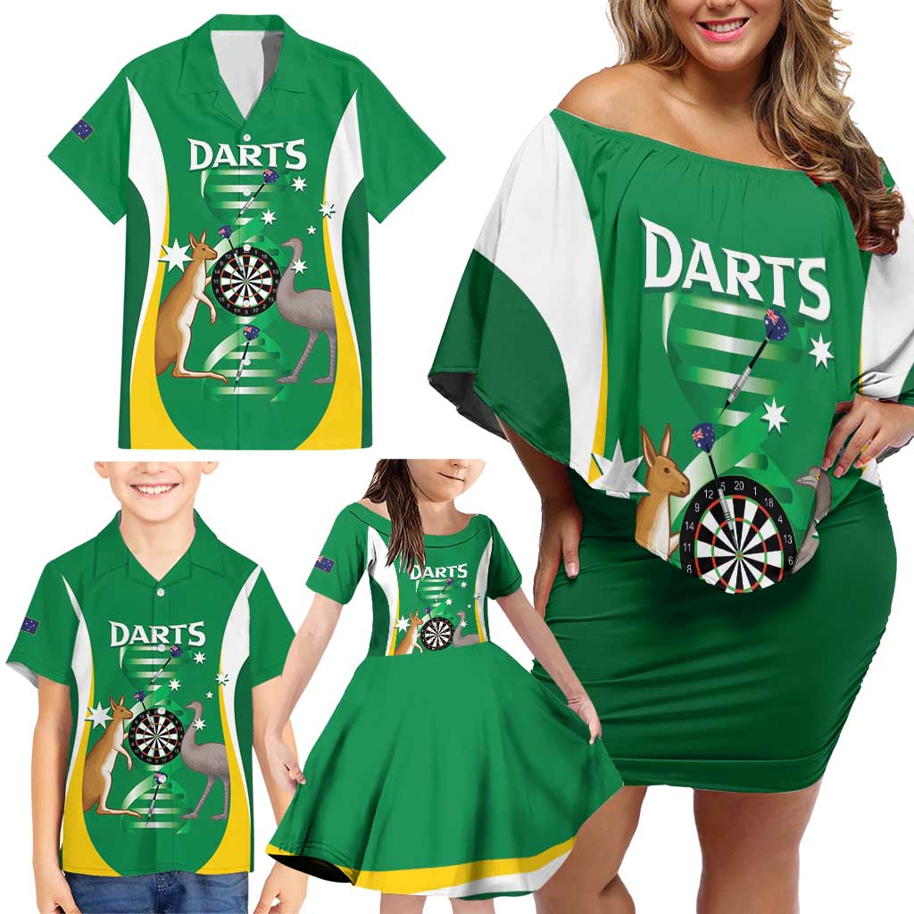 Personalised Australia Darts Family Matching Off Shoulder Short Dress and Hawaiian Shirt Aussie Its In My DNA National Color - Aussie Hoodie