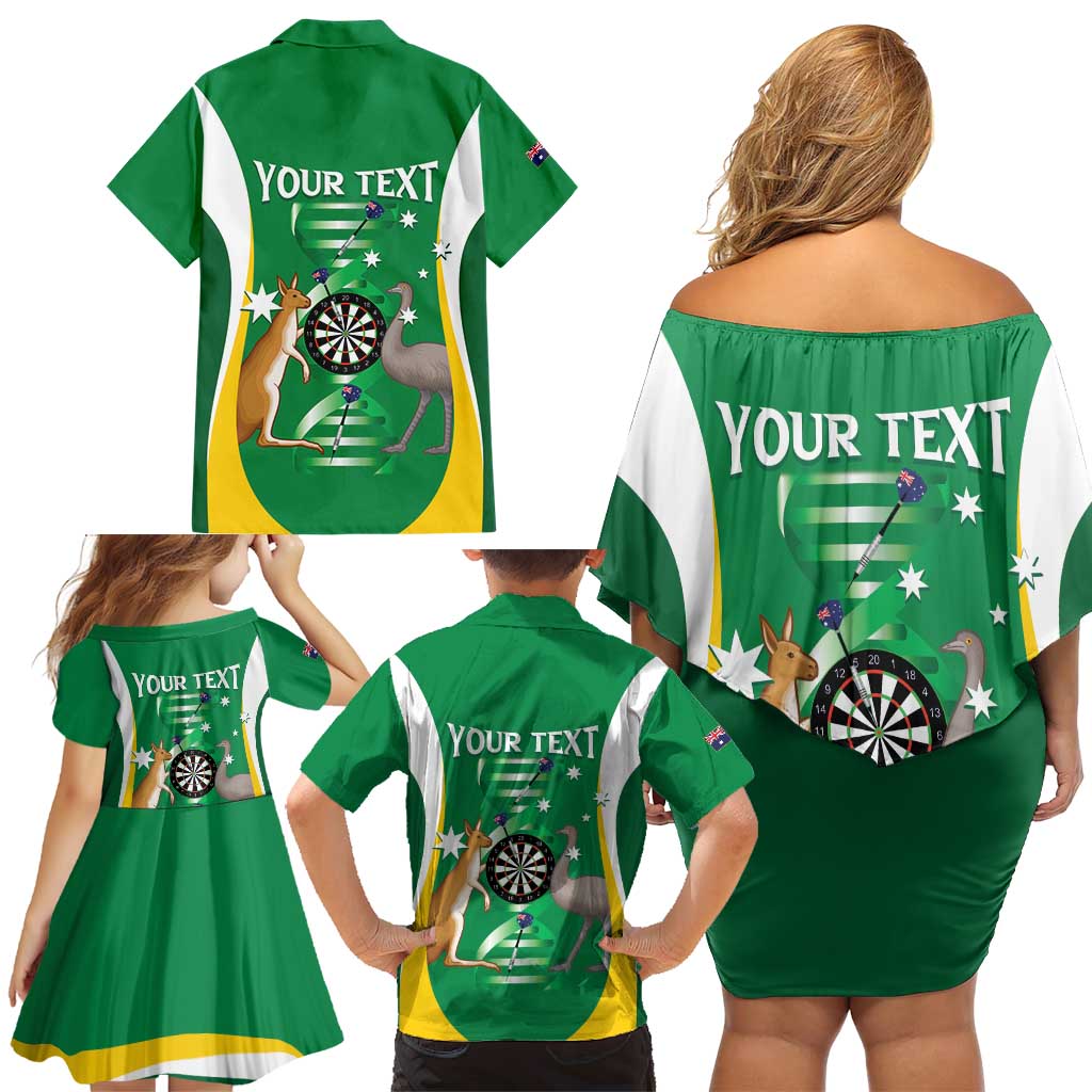 Personalised Australia Darts Family Matching Off Shoulder Short Dress and Hawaiian Shirt Aussie Its In My DNA National Color - Aussie Hoodie