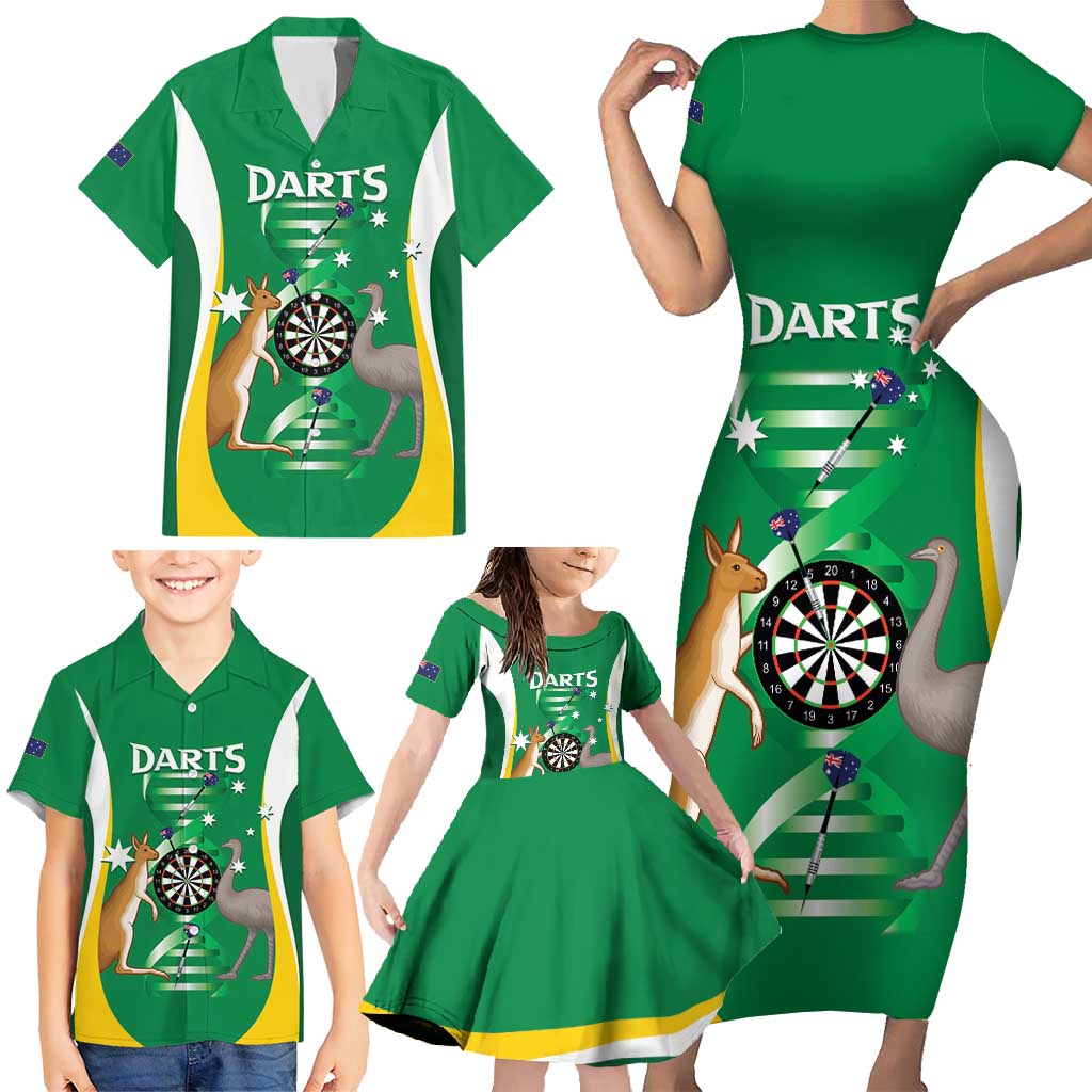 Personalised Australia Darts Family Matching Short Sleeve Bodycon Dress and Hawaiian Shirt Aussie Its In My DNA National Color - Aussie Hoodie