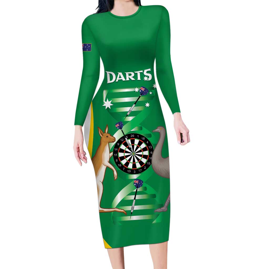 Personalised Australia Darts Long Sleeve Bodycon Dress Aussie Its In My DNA National Color - Aussie Hoodie