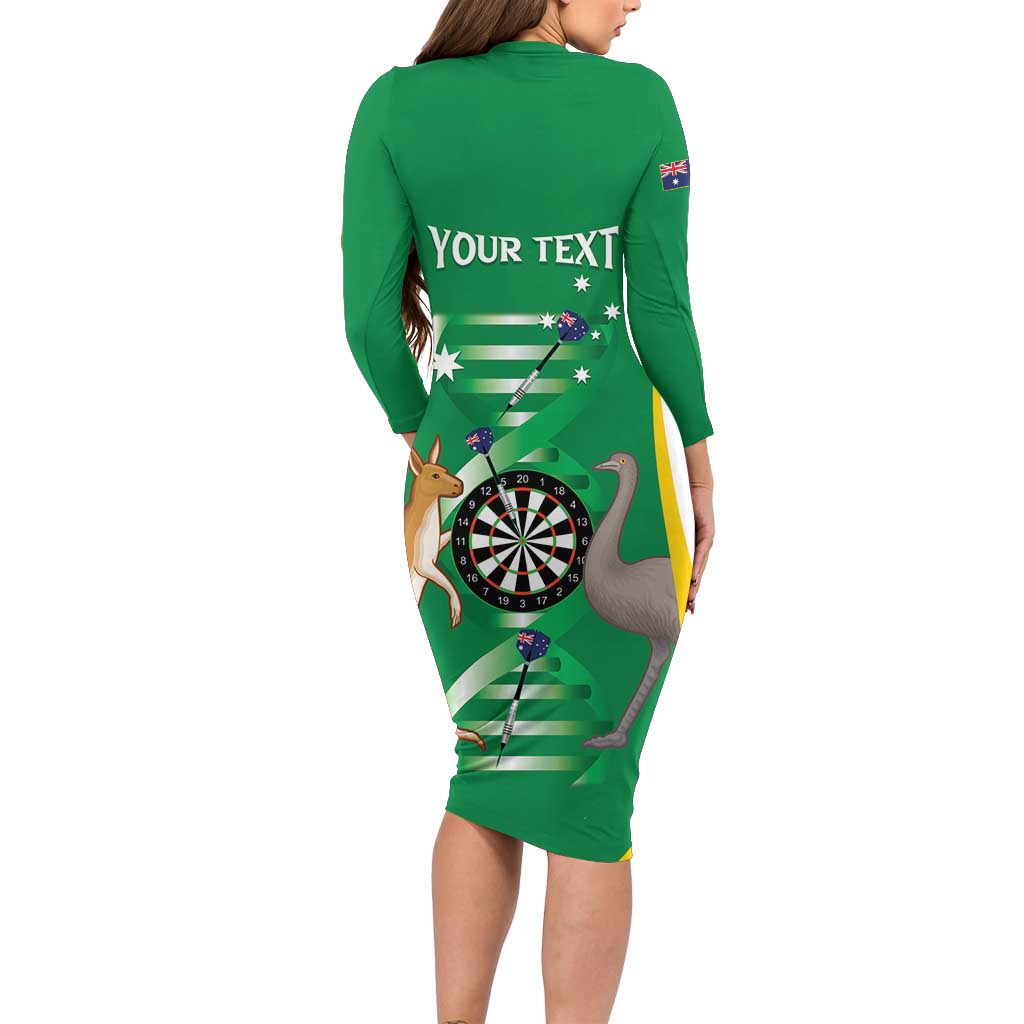 Personalised Australia Darts Long Sleeve Bodycon Dress Aussie Its In My DNA National Color - Aussie Hoodie