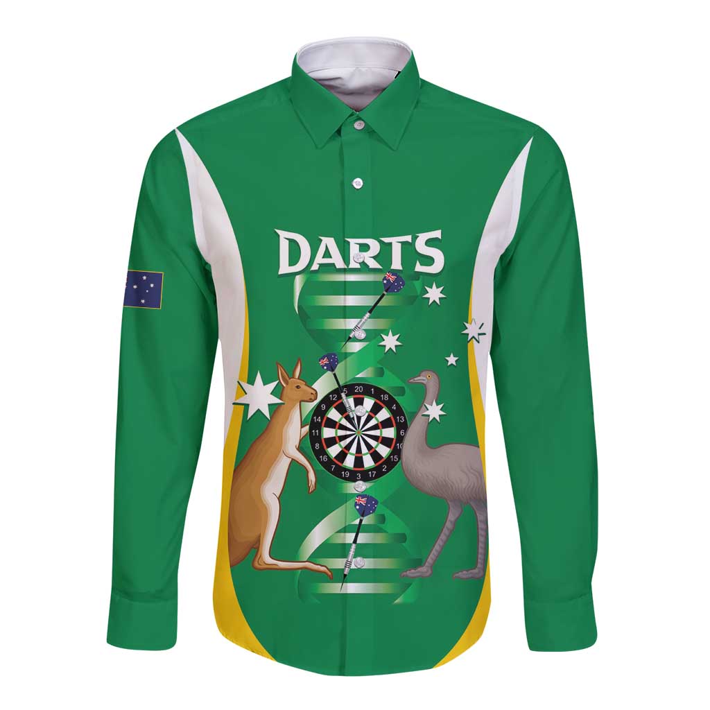 Personalised Australia Darts Long Sleeve Button Shirt Aussie Its In My DNA National Color - Aussie Hoodie