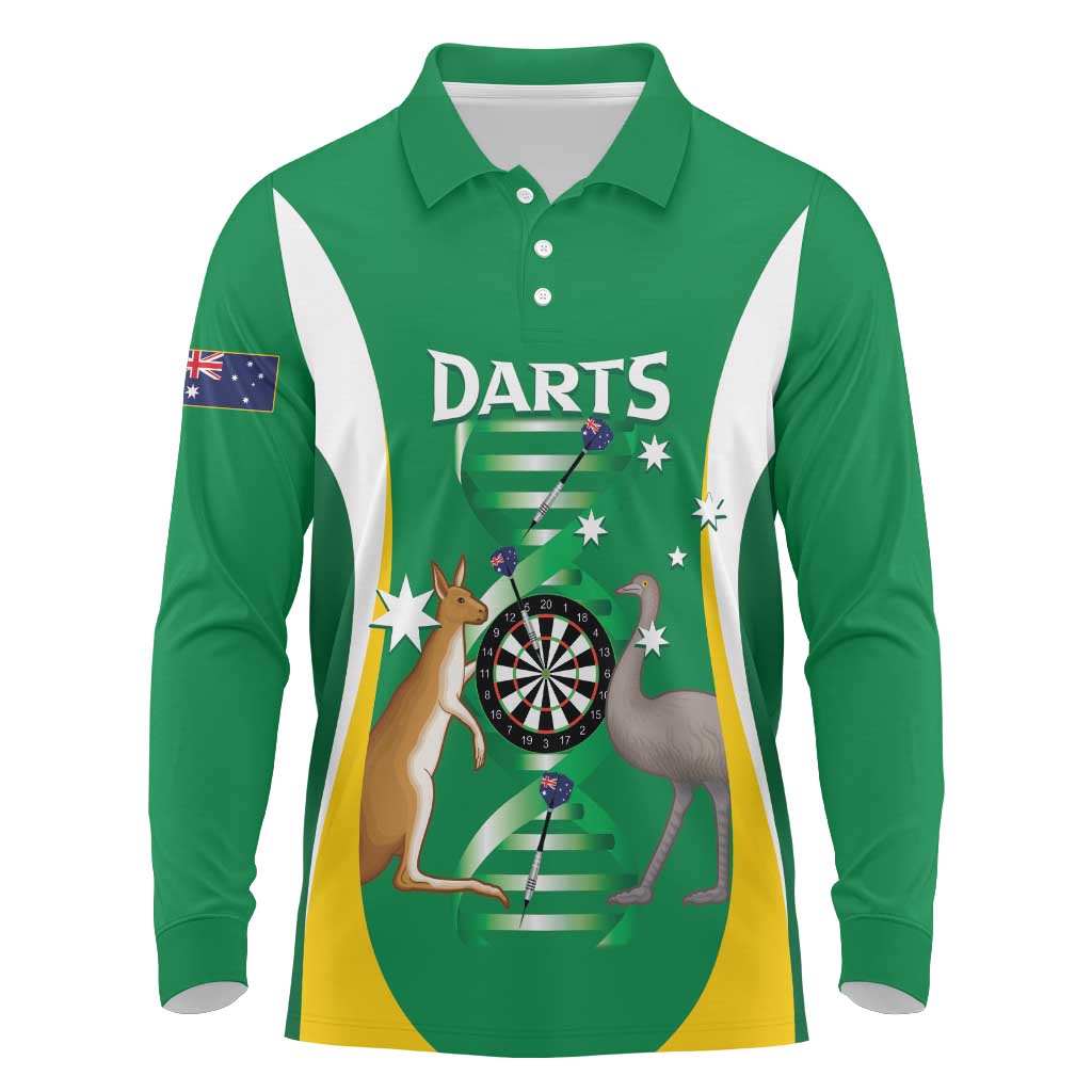 Personalised Australia Darts Long Sleeve Polo Shirt Aussie Its In My DNA National Color - Aussie Hoodie