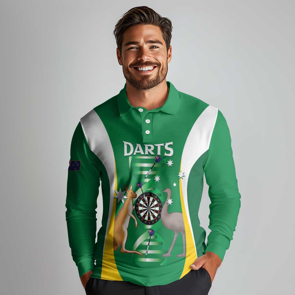 Personalised Australia Darts Long Sleeve Polo Shirt Aussie Its In My DNA National Color - Aussie Hoodie
