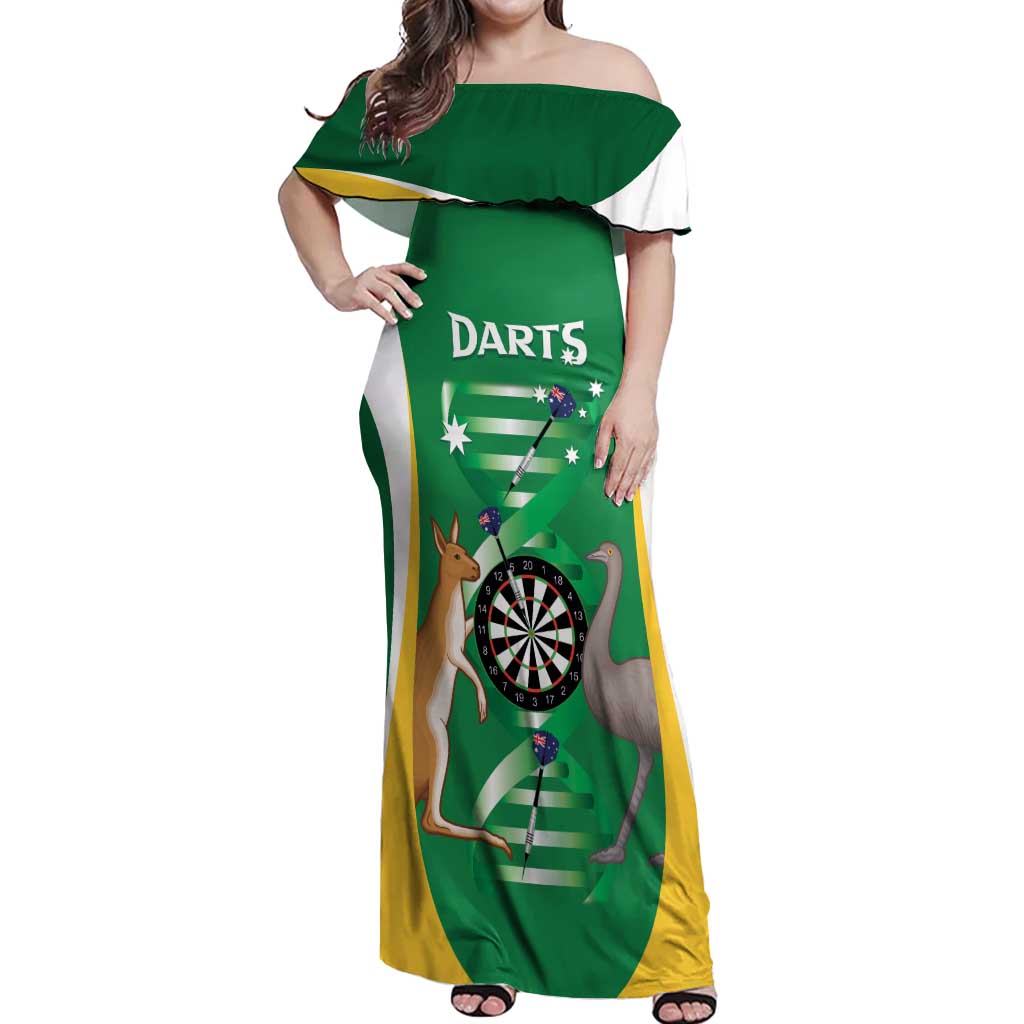 Personalised Australia Darts Off Shoulder Maxi Dress Aussie Its In My DNA National Color - Aussie Hoodie