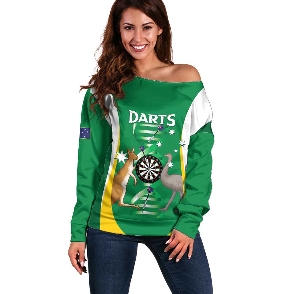 Personalised Australia Darts Off Shoulder Sweater Aussie Its In My DNA National Color - Aussie Hoodie