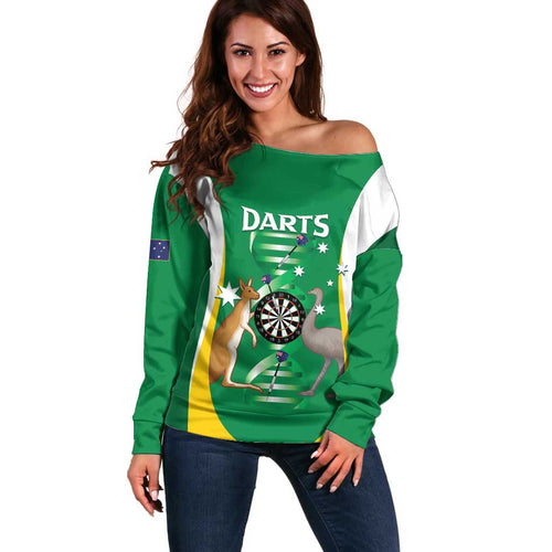 Personalised Australia Darts Off Shoulder Sweater Aussie Its In My DNA National Color - Aussie Hoodie