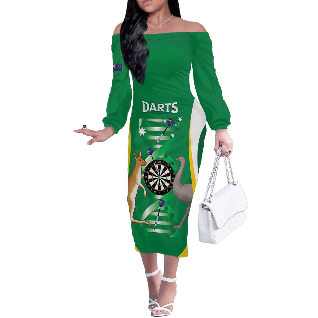 Personalised Australia Darts Off The Shoulder Long Sleeve Dress Aussie Its In My DNA National Color - Aussie Hoodie