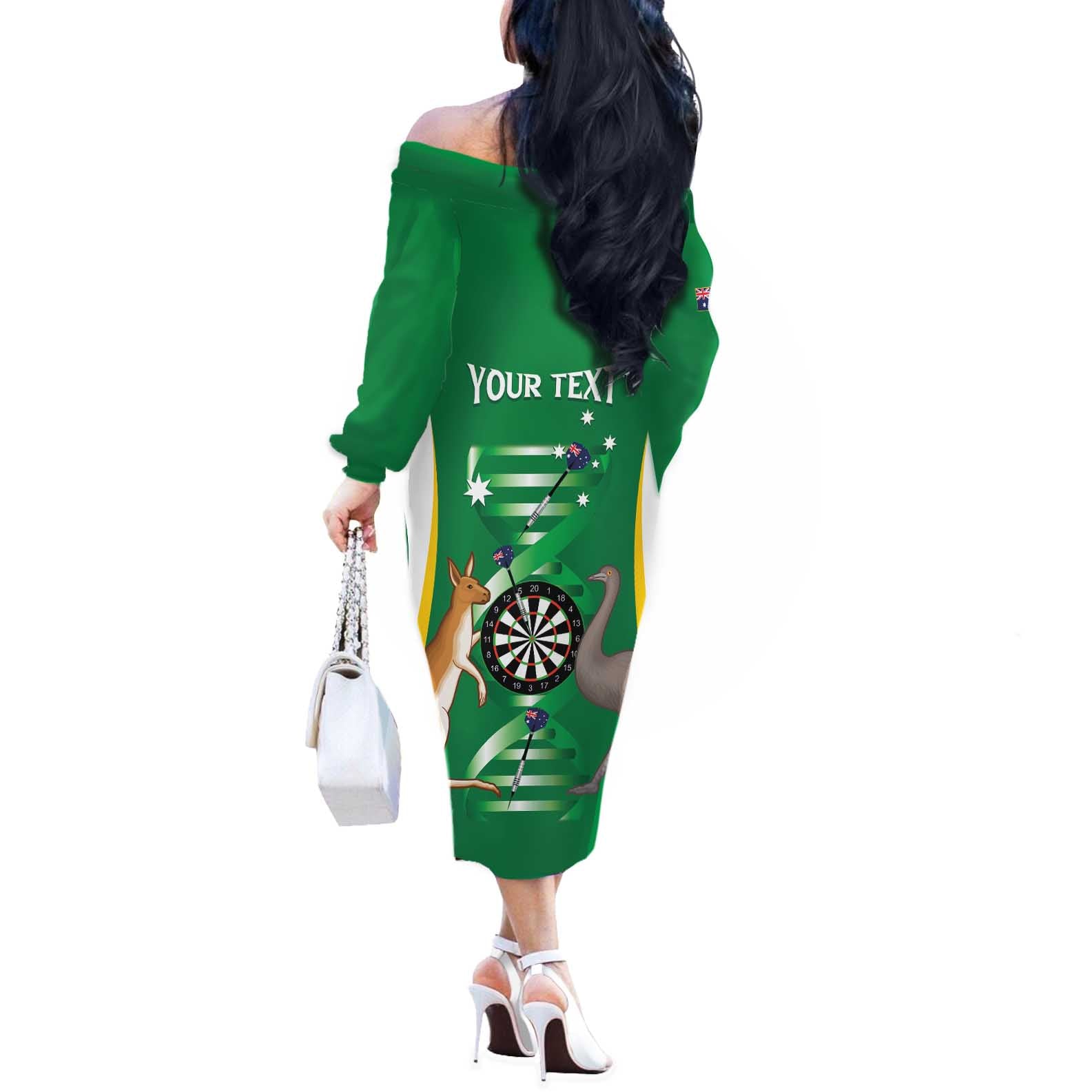 Personalised Australia Darts Off The Shoulder Long Sleeve Dress Aussie Its In My DNA National Color - Aussie Hoodie