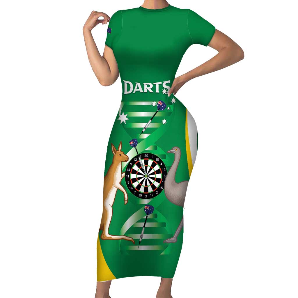 Personalised Australia Darts Short Sleeve Bodycon Dress Aussie Its In My DNA National Color - Aussie Hoodie
