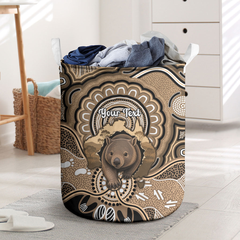 Personalised Australia Wombat Laundry Basket Aussie Map Indigenous Art