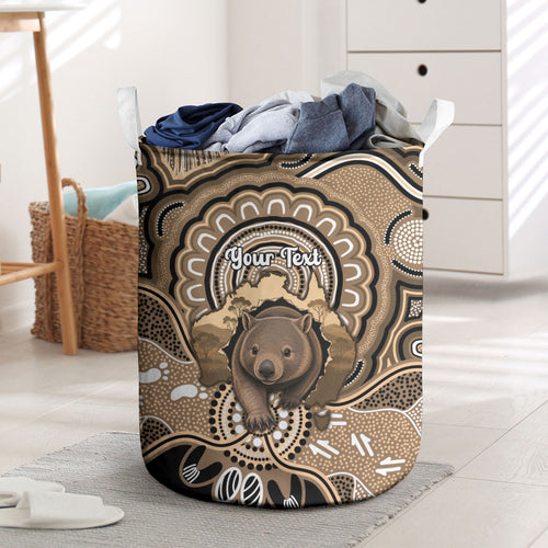 Personalised Australia Wombat Laundry Basket Aussie Map Indigenous Art