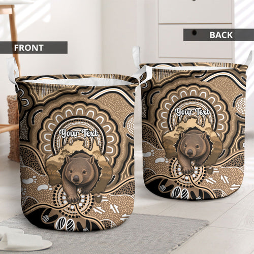 Personalised Australia Wombat Laundry Basket Aussie Map Indigenous Art