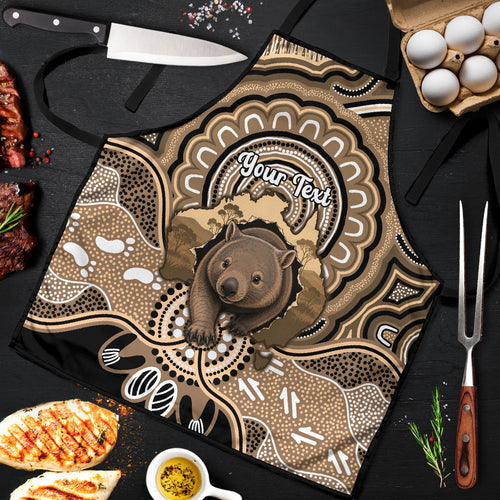 Personalised Australia Wombat Apron Aussie Map Indigenous Art