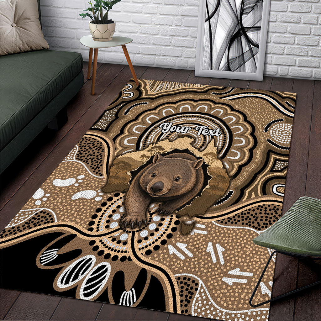 Personalised Australia Wombat Area Rug Aussie Map Indigenous Art