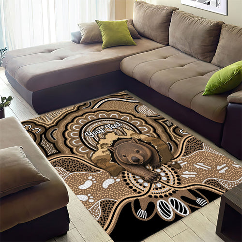 Personalised Australia Wombat Area Rug Aussie Map Indigenous Art