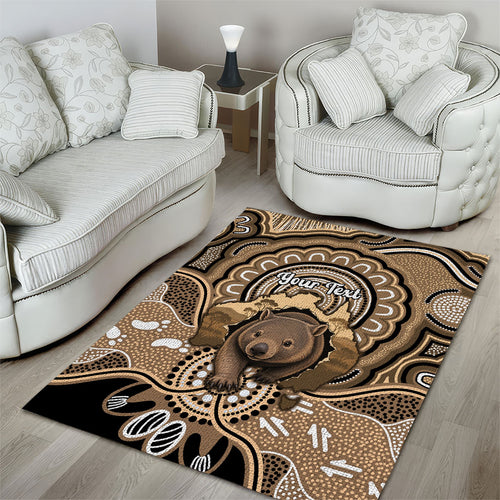 Personalised Australia Wombat Area Rug Aussie Map Indigenous Art