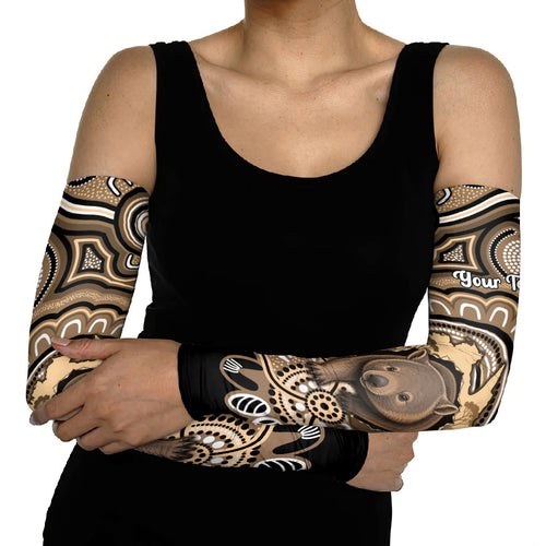 Personalised Australia Wombat Arm Sleeves Aussie Map Indigenous Art