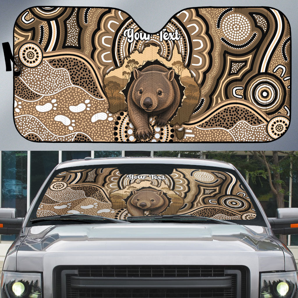 Personalised Australia Wombat Auto Sun Shade Aussie Map Indigenous Art
