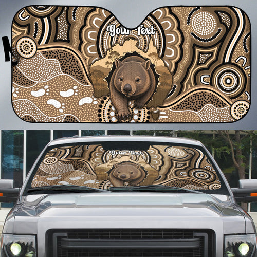 Personalised Australia Wombat Auto Sun Shade Aussie Map Indigenous Art