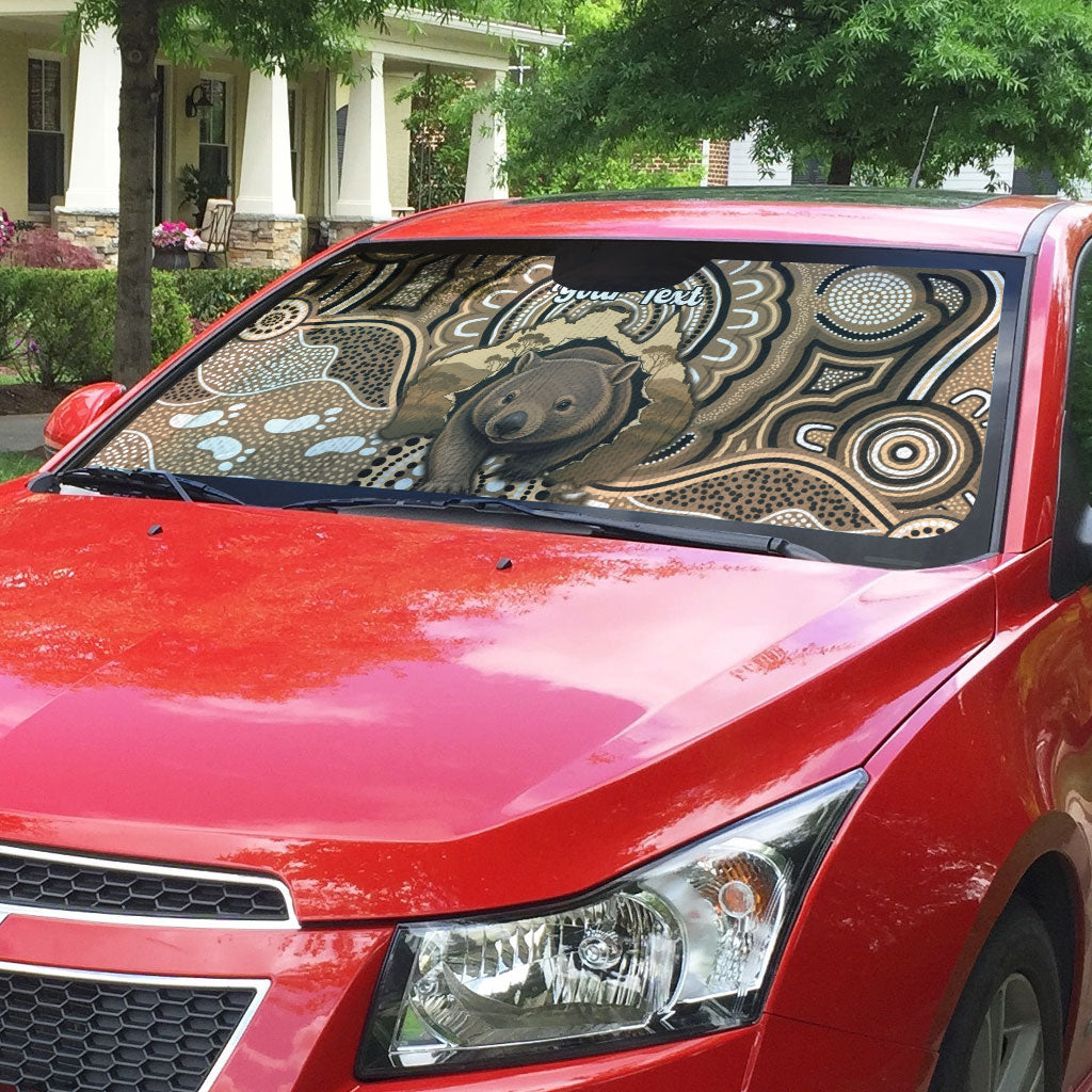 Personalised Australia Wombat Auto Sun Shade Aussie Map Indigenous Art