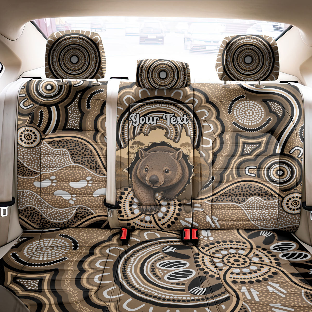 Personalised Australia Wombat Back Car Seat Cover Aussie Map Indigenous Art