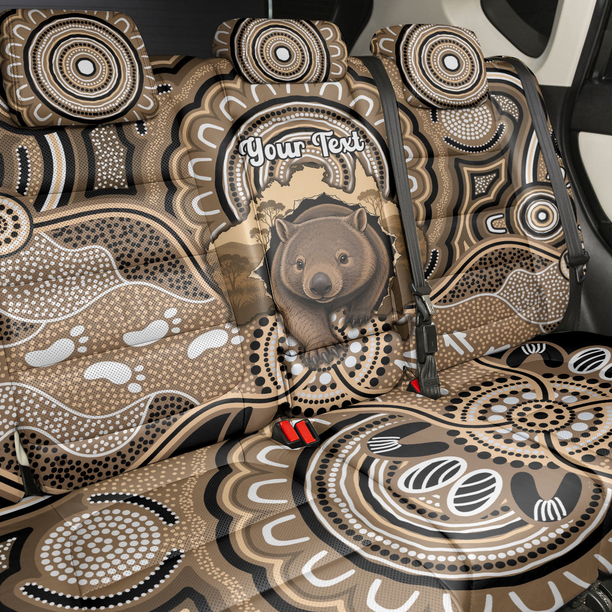Personalised Australia Wombat Back Car Seat Cover Aussie Map Indigenous Art