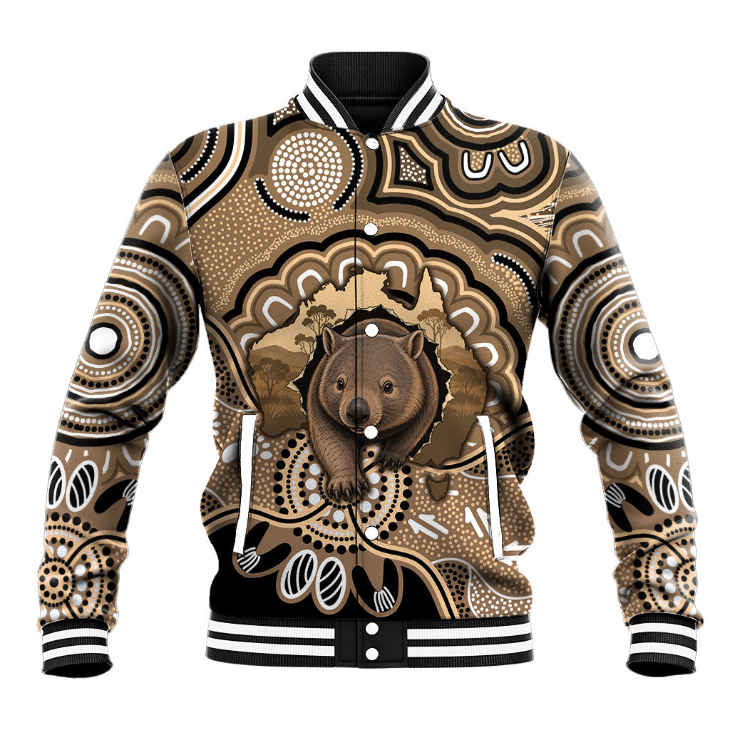 Personalised Australia Wombat Baseball Jacket Aussie Map Indigenous Art