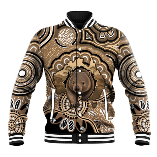 Personalised Australia Wombat Baseball Jacket Aussie Map Indigenous Art