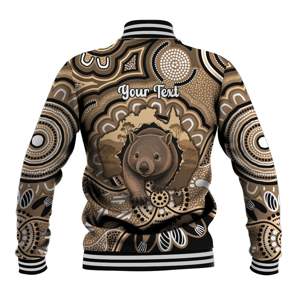 Personalised Australia Wombat Baseball Jacket Aussie Map Indigenous Art