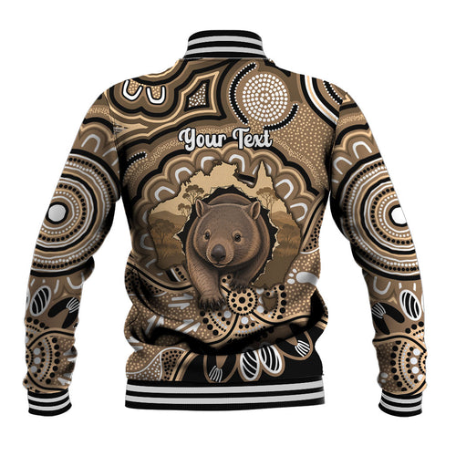 Personalised Australia Wombat Baseball Jacket Aussie Map Indigenous Art