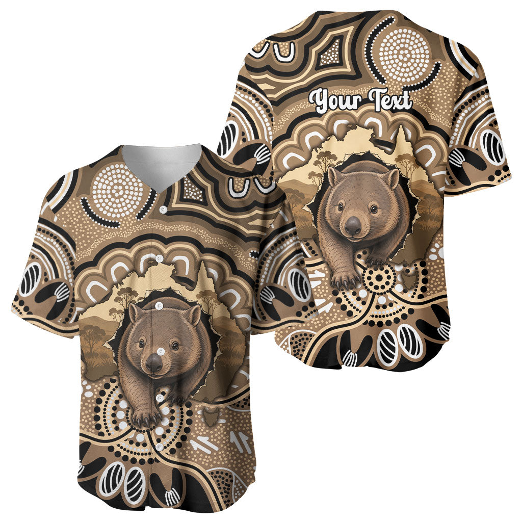 Personalised Australia Wombat Baseball Jersey Aussie Map Indigenous Art