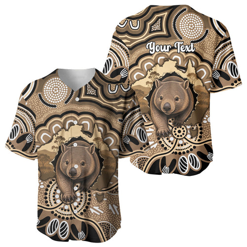 Personalised Australia Wombat Baseball Jersey Aussie Map Indigenous Art