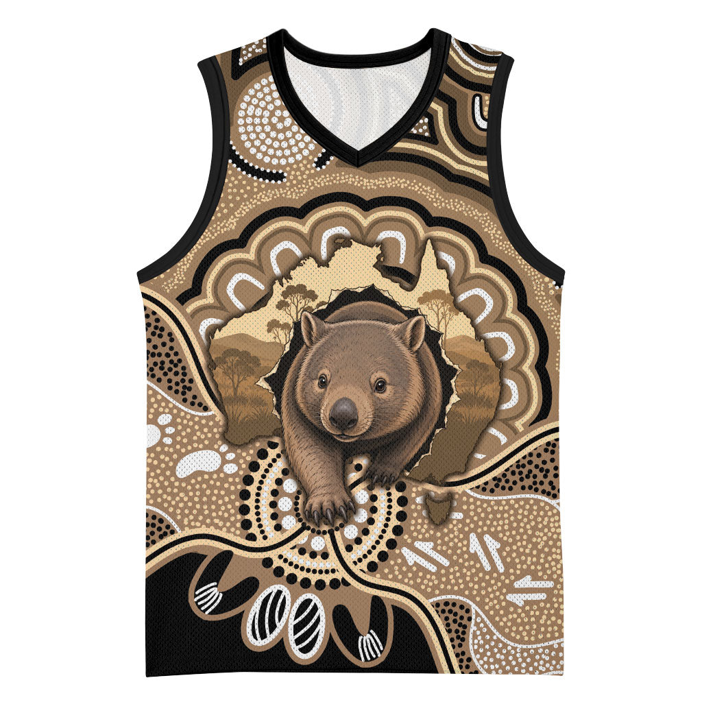 Personalised Australia Wombat Basketball Jersey Aussie Map Indigenous Art
