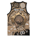 Personalised Australia Wombat Basketball Jersey Aussie Map Indigenous Art