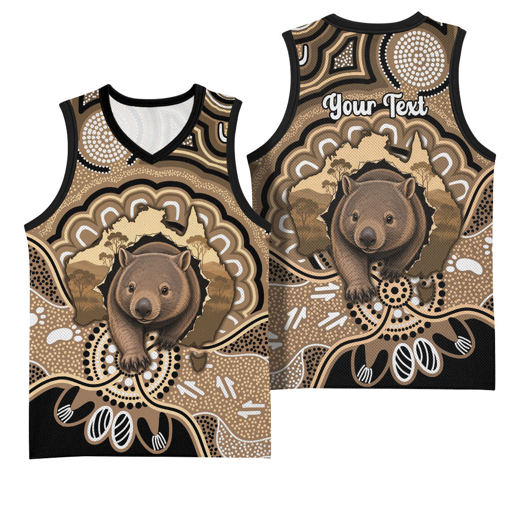 Personalised Australia Wombat Basketball Jersey Aussie Map Indigenous Art