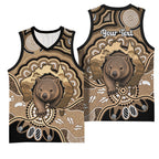 Personalised Australia Wombat Basketball Jersey Aussie Map Indigenous Art
