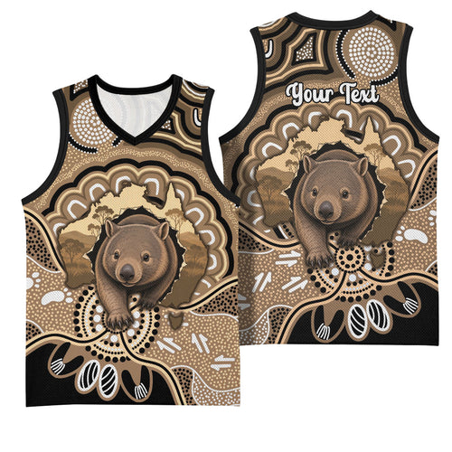 Personalised Australia Wombat Basketball Jersey Aussie Map Indigenous Art