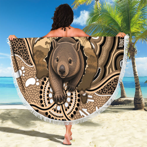 Personalised Australia Wombat Beach Blanket Aussie Map Indigenous Art