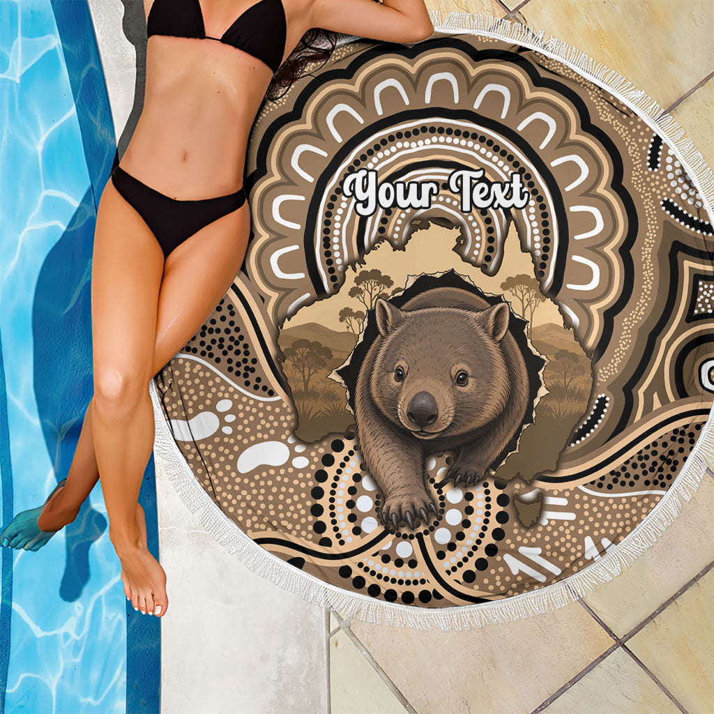Personalised Australia Wombat Beach Blanket Aussie Map Indigenous Art