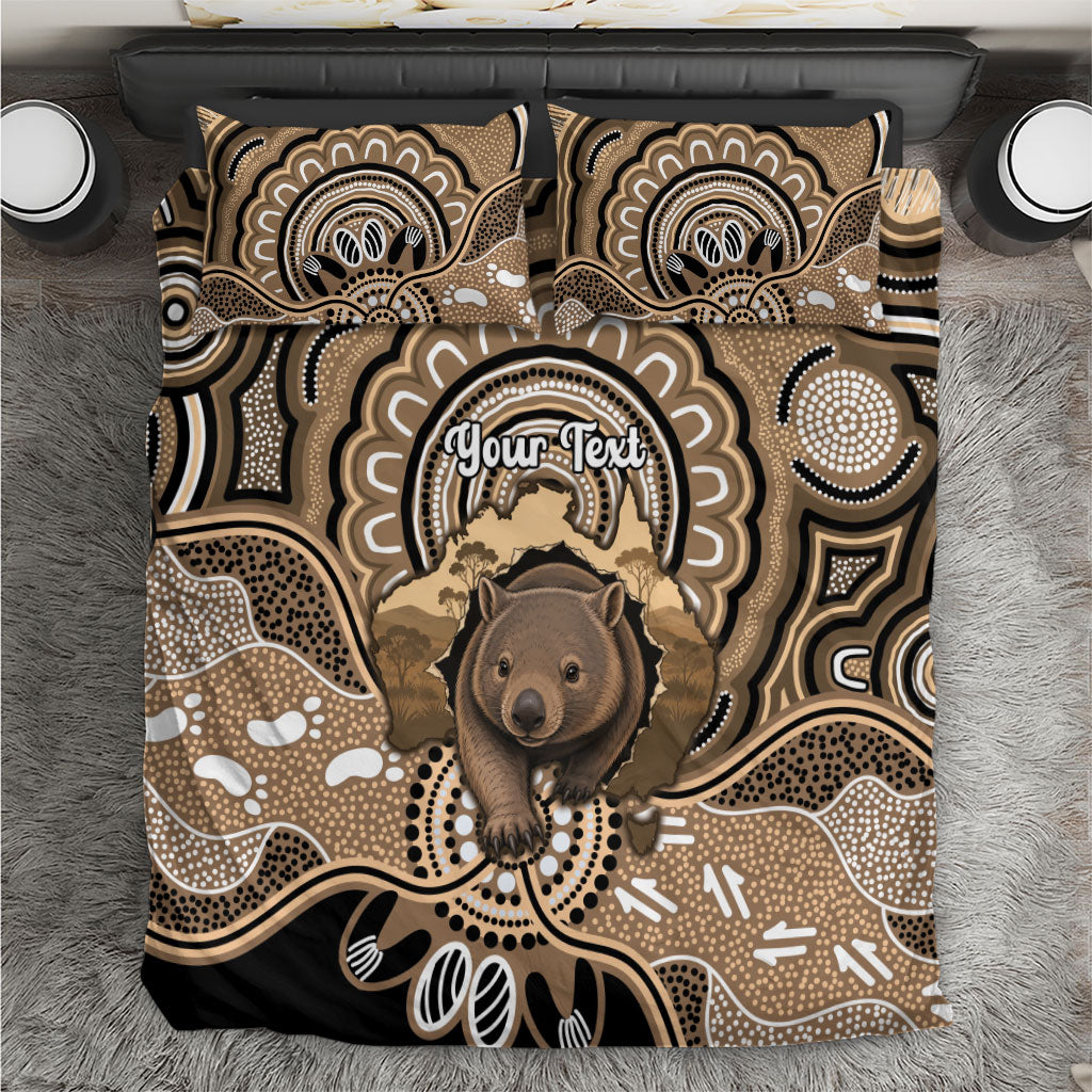 Personalised Australia Wombat Bedding Set Aussie Map Indigenous Art