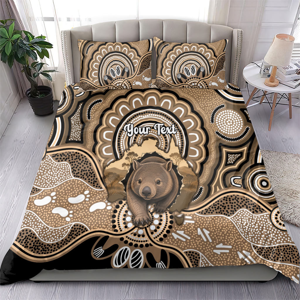 Personalised Australia Wombat Bedding Set Aussie Map Indigenous Art